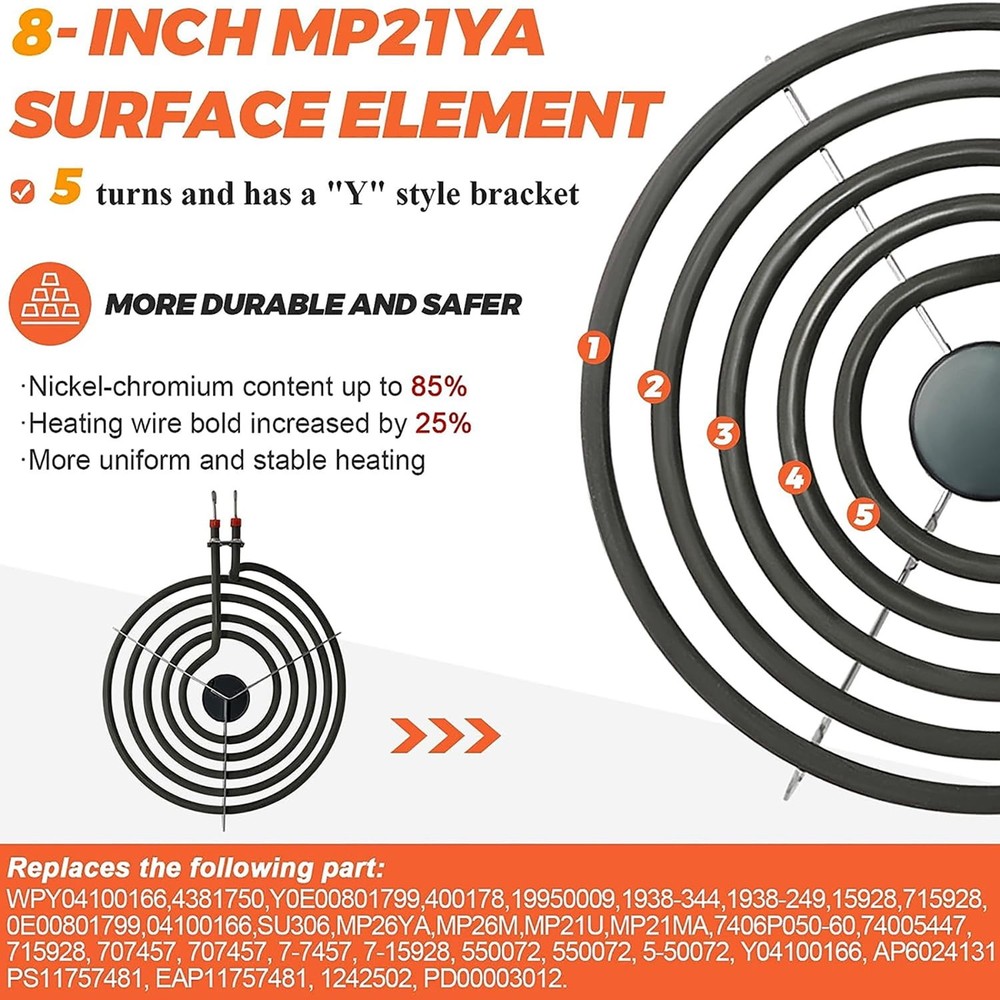 MP22YA Electric Range Burner Surface Element (2) MP15YA 6",(2) MP21YA 8" 12pcSet