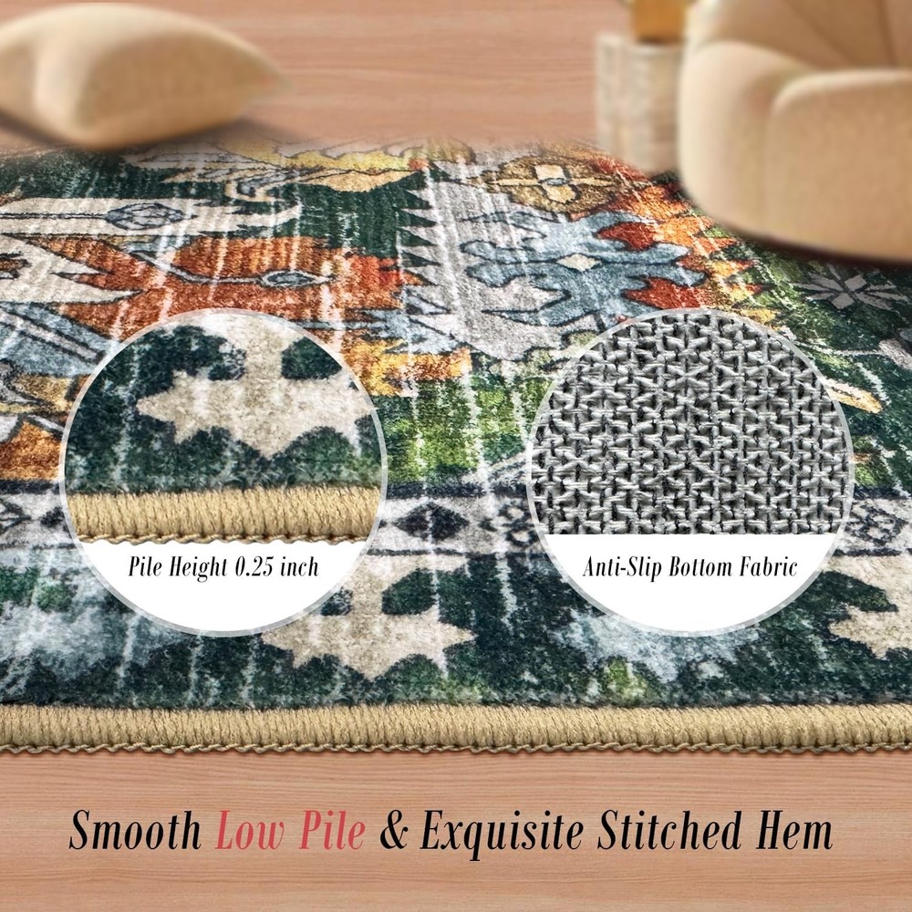 RUGSURE Washable Area Rugs - Perfect 3' x 5' (Rectangular), Green