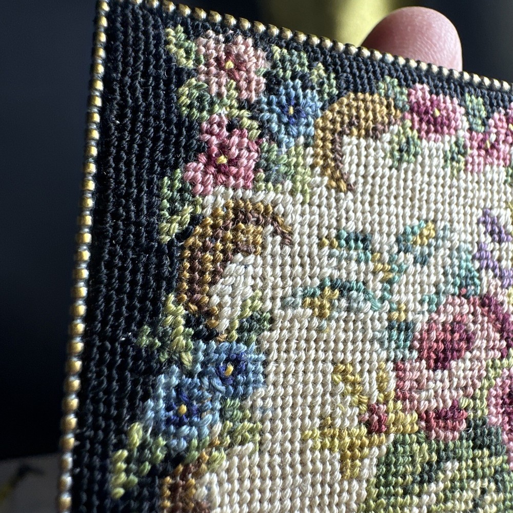 Vintage Compact Mirror Needlepoint Petit Point