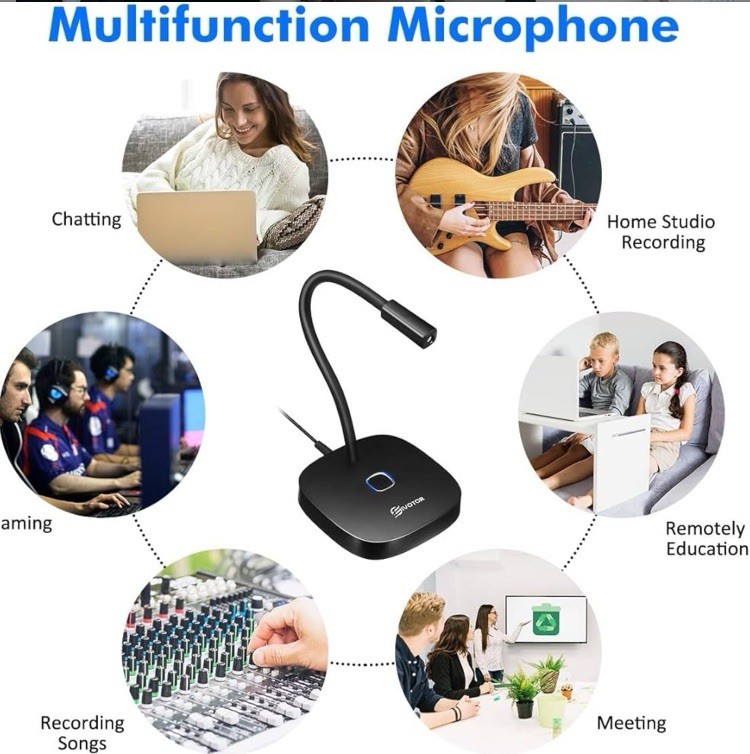 USB Microphone for Computer, Plug & Play with Built-in LED Light, Mute Button