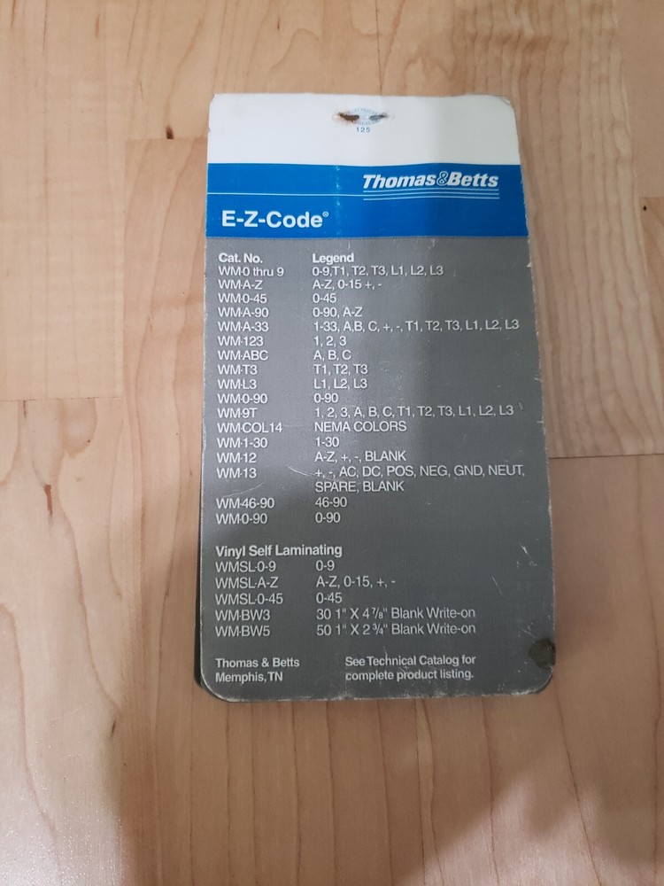 THOMAS & BETTS CORPORATION (E-Z-CODE) WIRE MARKER BOOK WM-0-45