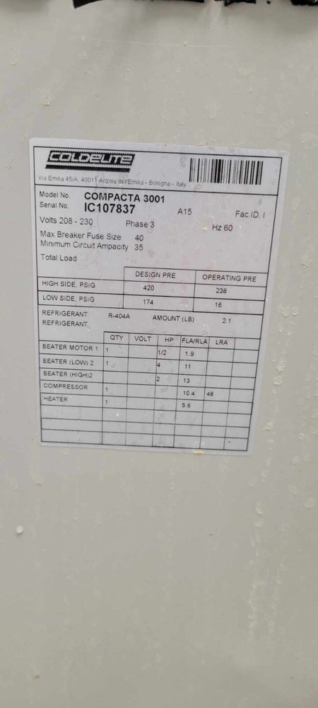 Coldelite Compacta 3001 2015 Batch Freezer Combo Machine Ice Cream Gelato