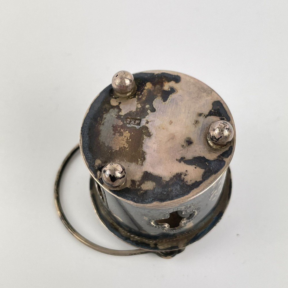 Unusual Antique Solid Silver Miniature Pierced Lantern Unknown Mark Height 2.5cm
