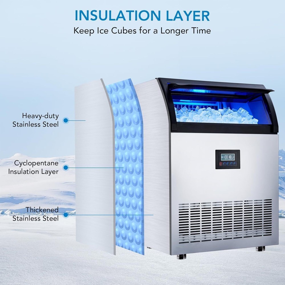 120LBS Commercial Ice Maker Built-in Ice Cube Machine 33Lbs Bin Storage
