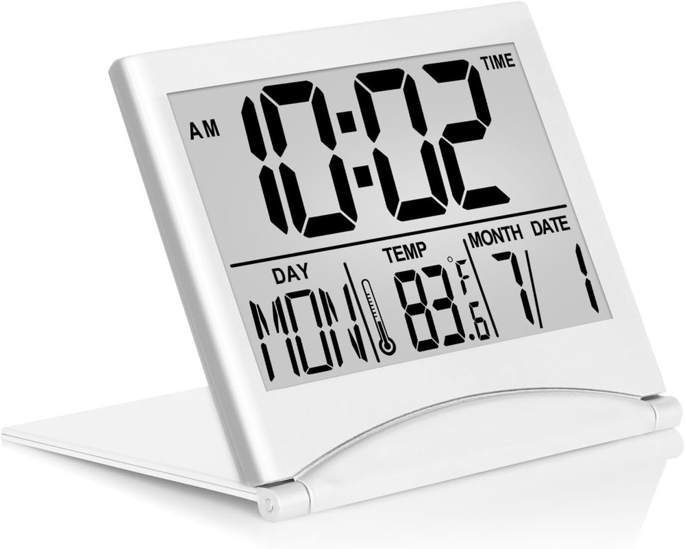 User-Friendly Travel Alarm Clock – LCD, Foldable with Snooze Mode, Lightweight