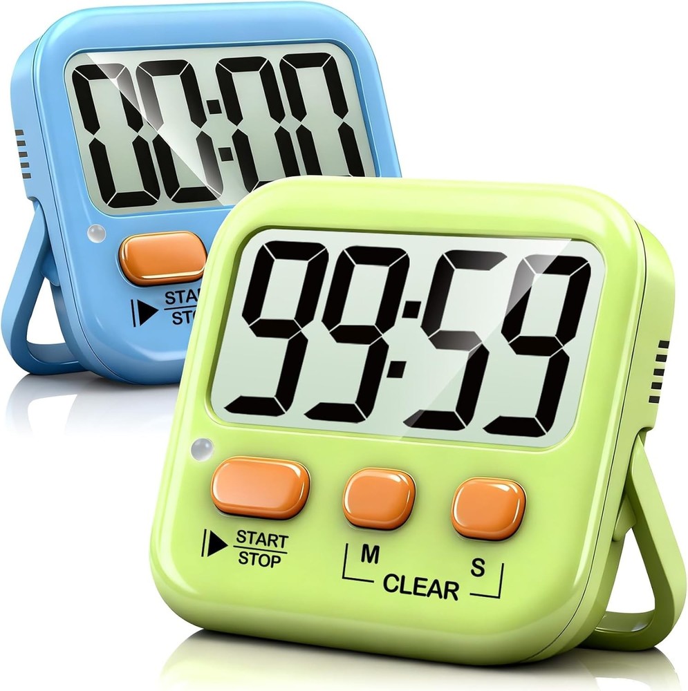 Versatile 2 Pack Kitchen & Classroom Timers - Loud/Silent Modes Included