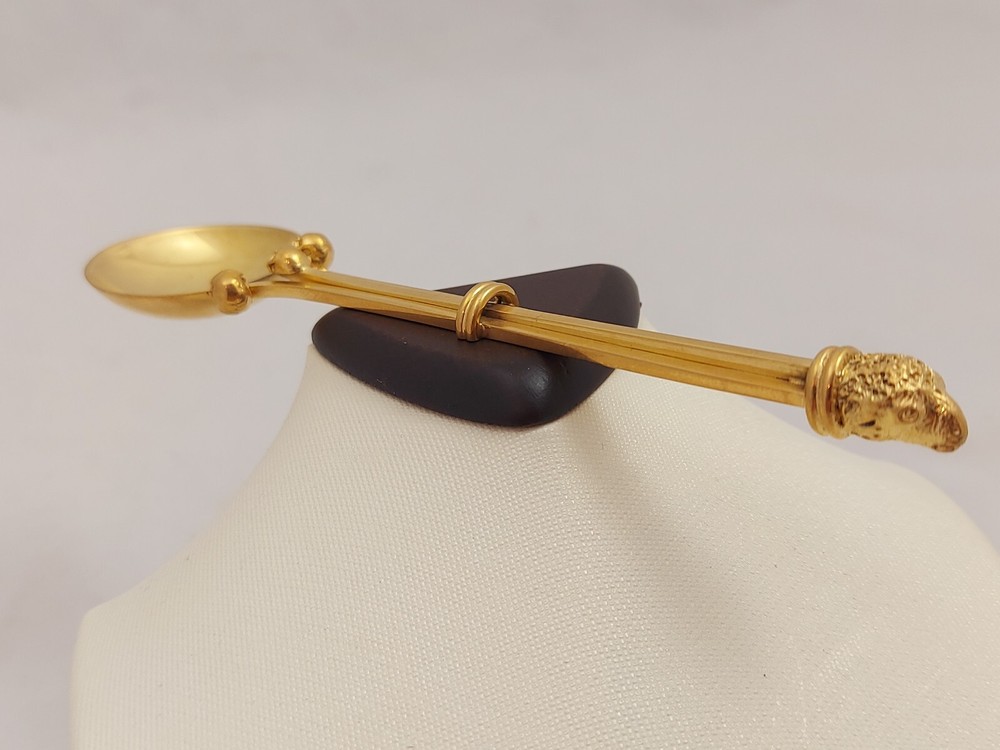 Antique Victorian Memento Mori Skull Solid Silver Gilt Spoon