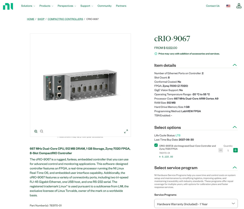 National Instruments NI cRIO-9067 Embedded CompactRIO Controller