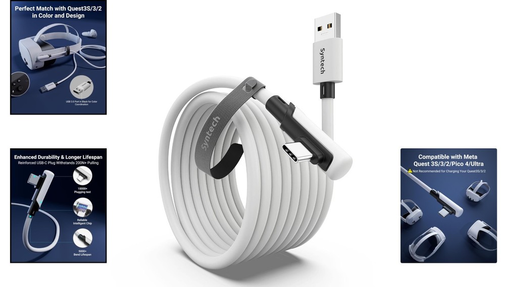 Comfortable 16FT USB-C Link Cable for Oculus Quest & Pico - Smooth PCVR Gameplay