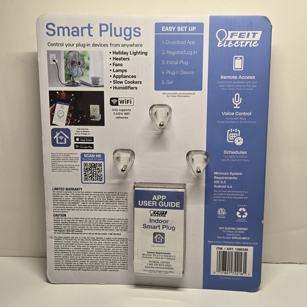 Feit Electric Smart Plugs 3-Pack WiFi Voice Control Schedule Smart Device Access