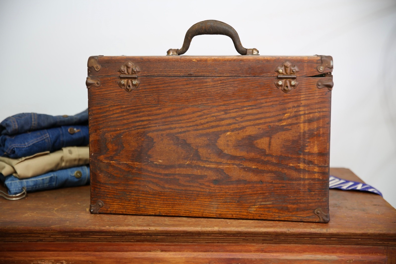 Antique Machinist Tool Box oak chest Wood Jewelry box 7 Drawer Vintage case
