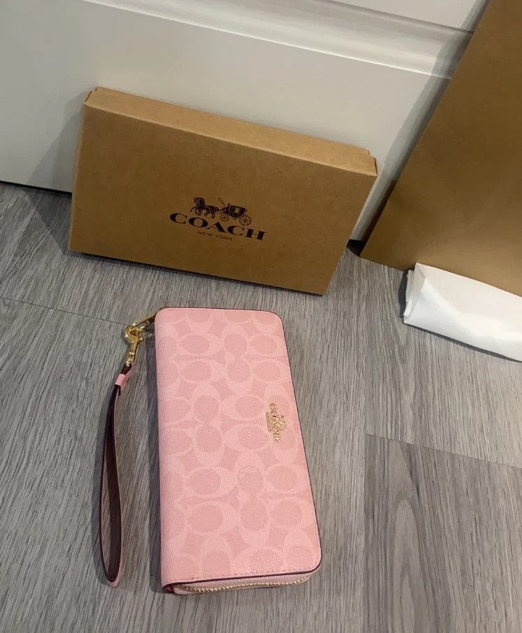 2026 Coach Long Zip Around Wallet In Signature Canvas CW778 Powder Pink