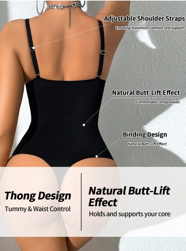 Seamless Double Layer Compression Waist Shaping Bodysuit Black