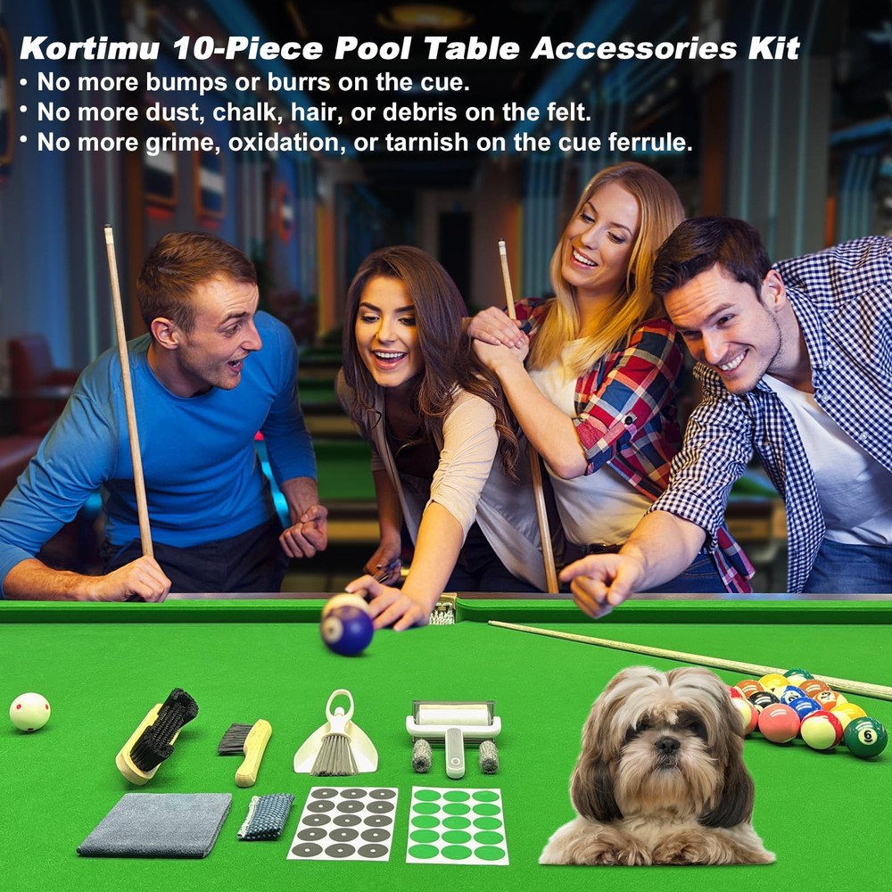 Billiard Pool Table Accessories Kit: 10 Piece Set with 2 Pool Table Brushes,2...