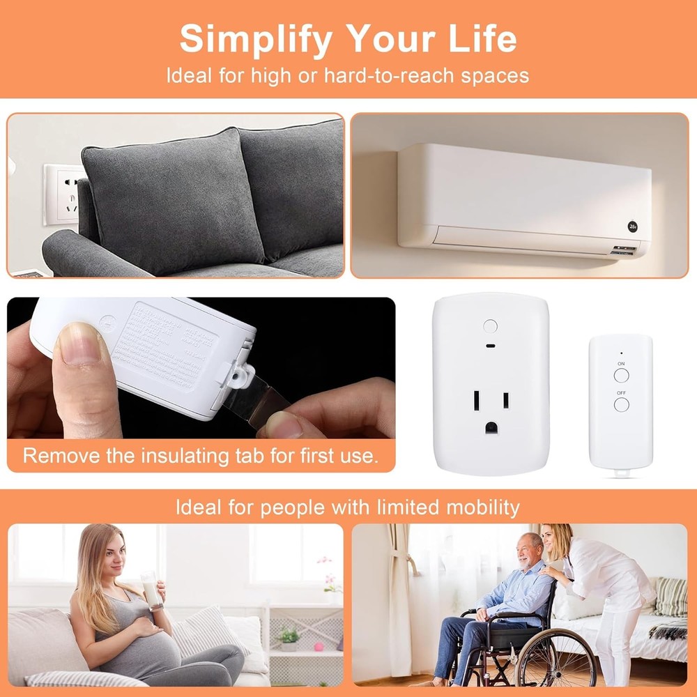 1 Pack 80 FT RF Range Remote Control Outlet, 15A Wireless Light Switch Plug