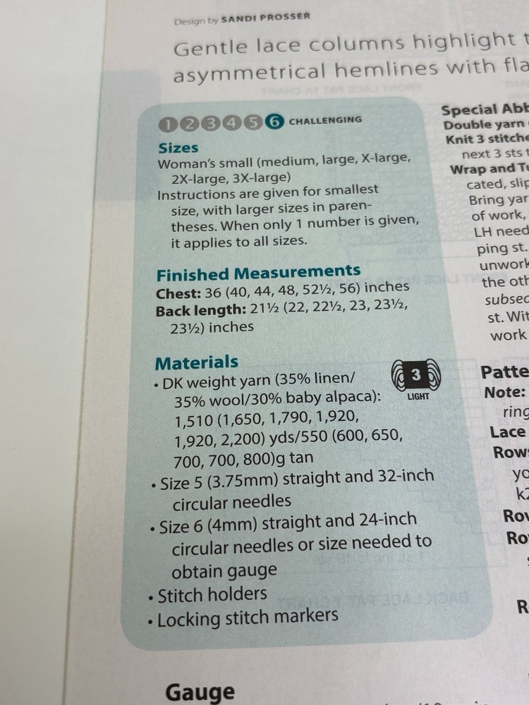 Sandi Prosser Metta Pullover Knitting Pattern Magazine Pages