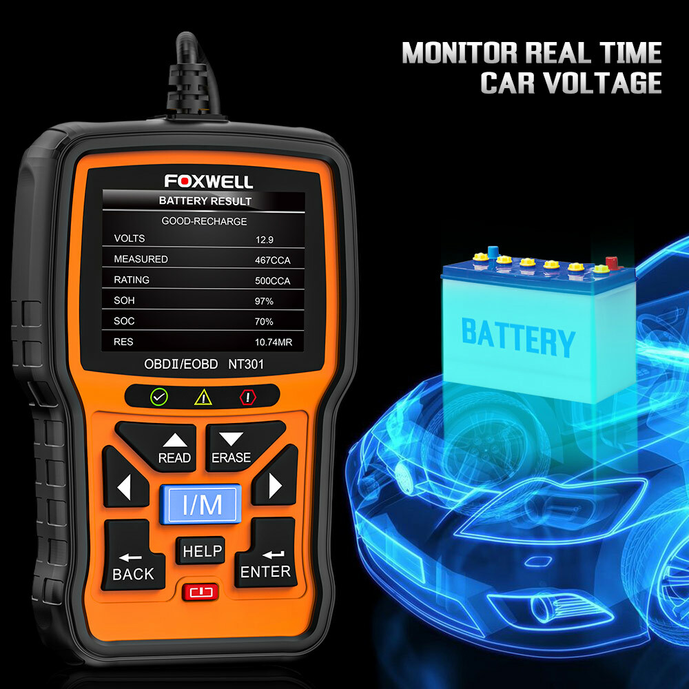 Foxwell NT301 PLUS OBD2 Scanner Code Reader Battery Tester Car Diagnostic Tool