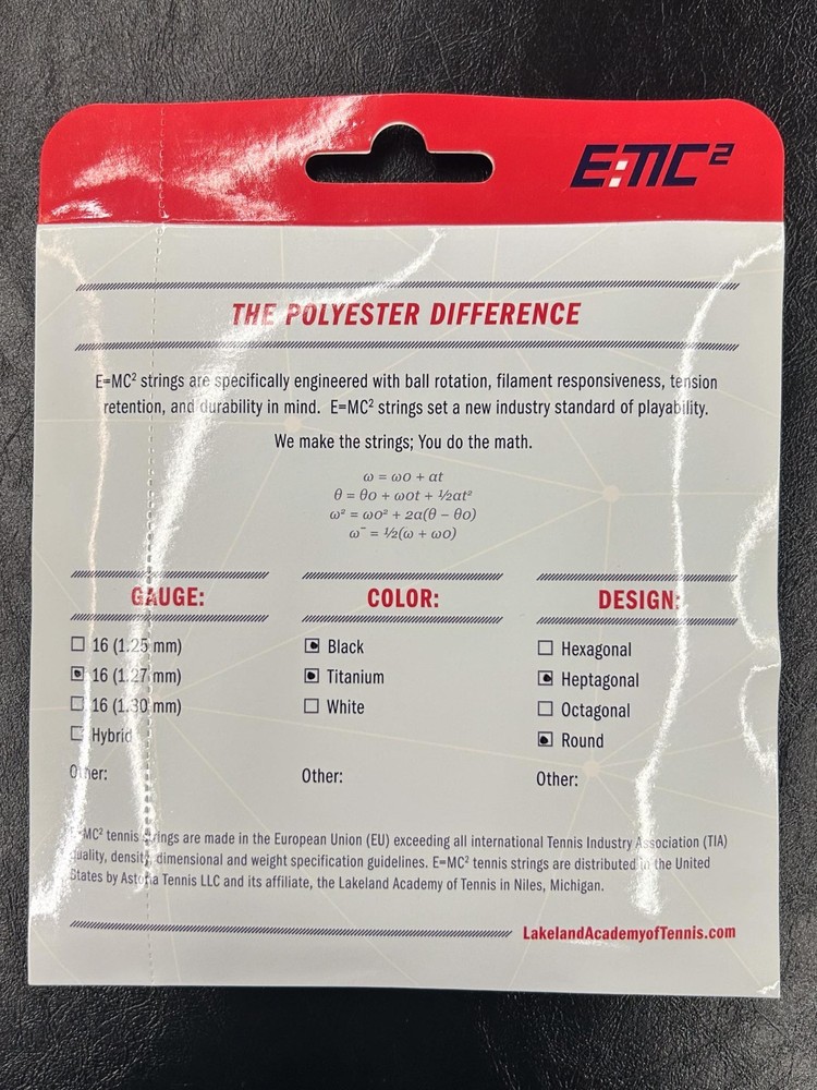 E=MC² 100% Polyester Tennis Strings - Black / Titanium (3 Pack)