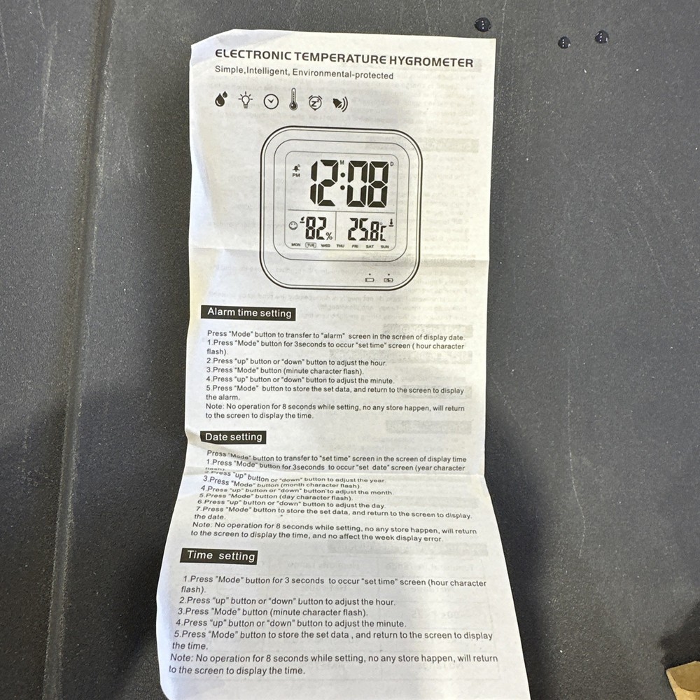 Smart Clock Digital Thermometer Hygrometer Temperature Humidity White {87}