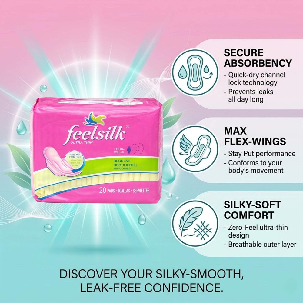20 Count Feelsilk Ultra Thin Regular Sanitary Pads