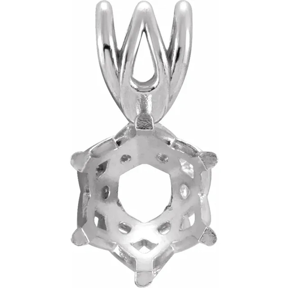 Pendant Mounting Round Cut 14K Solid White Gold 6 Prong Crown Designed Setting