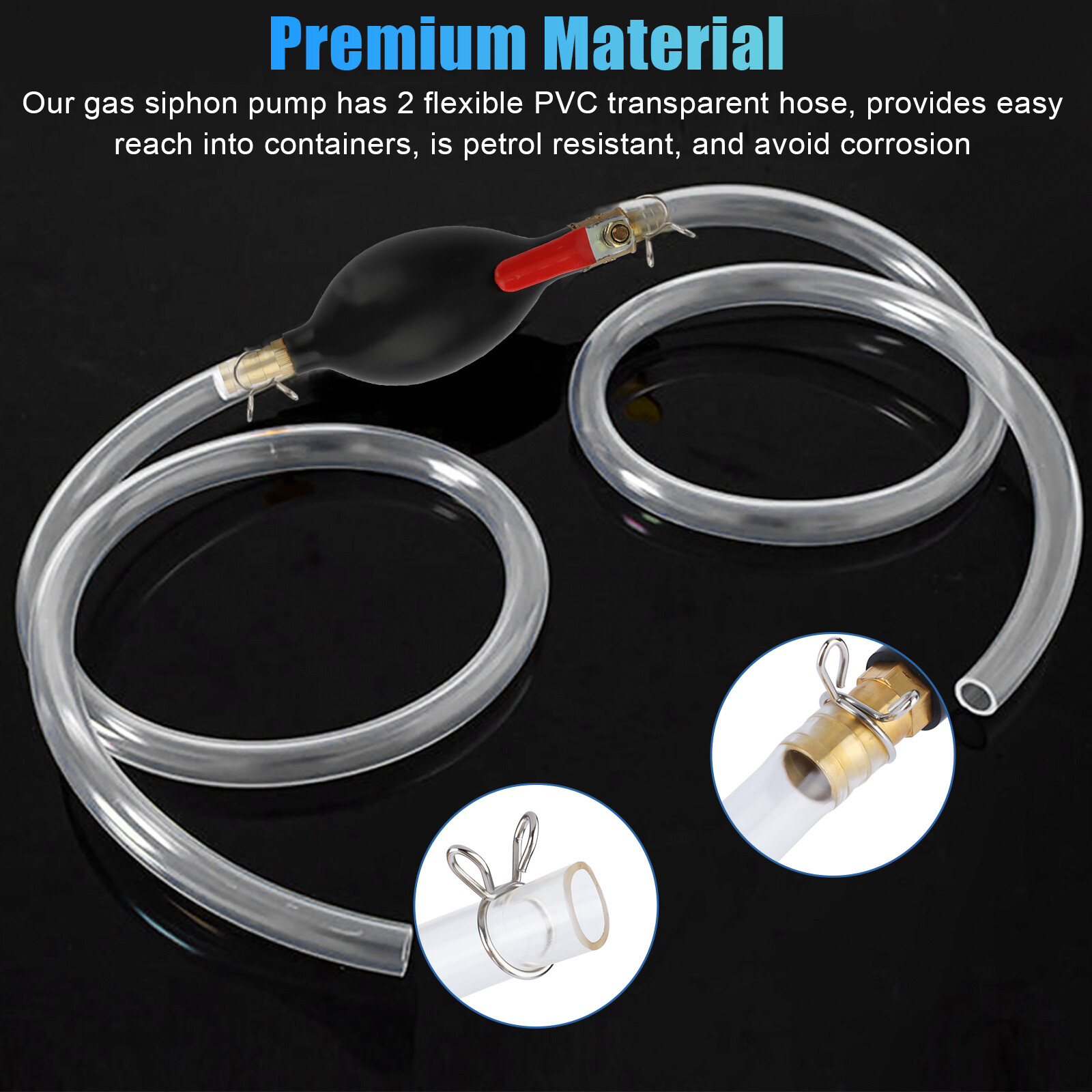 Portable Gas Transfer Siphon Pump Gasoline Hose Oil Water Fuel Petrol Hand Pump