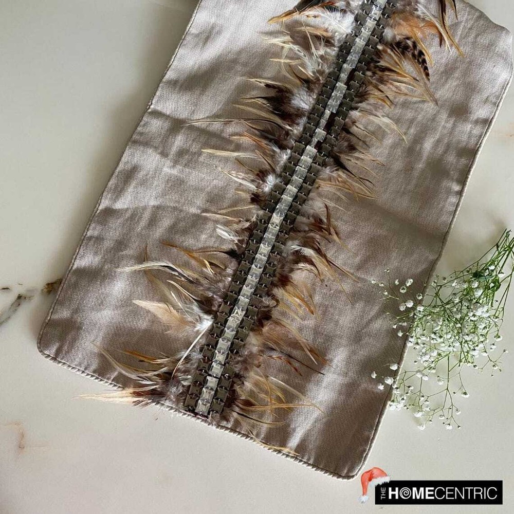 Decorative Table Runner Beige Linen Wedding Décor Table Décor - Feather Dream