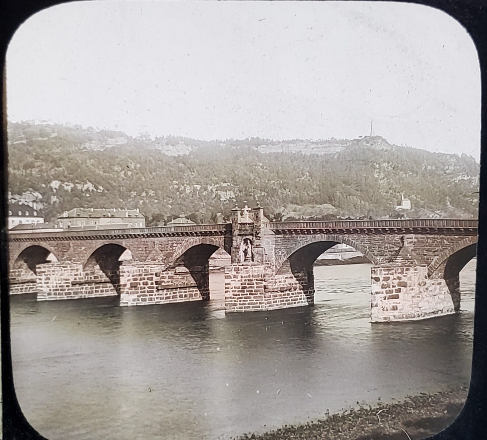 Roman Bridge And Mt of Virgin, Treves, Germany, Magic Lantern Glass Slide