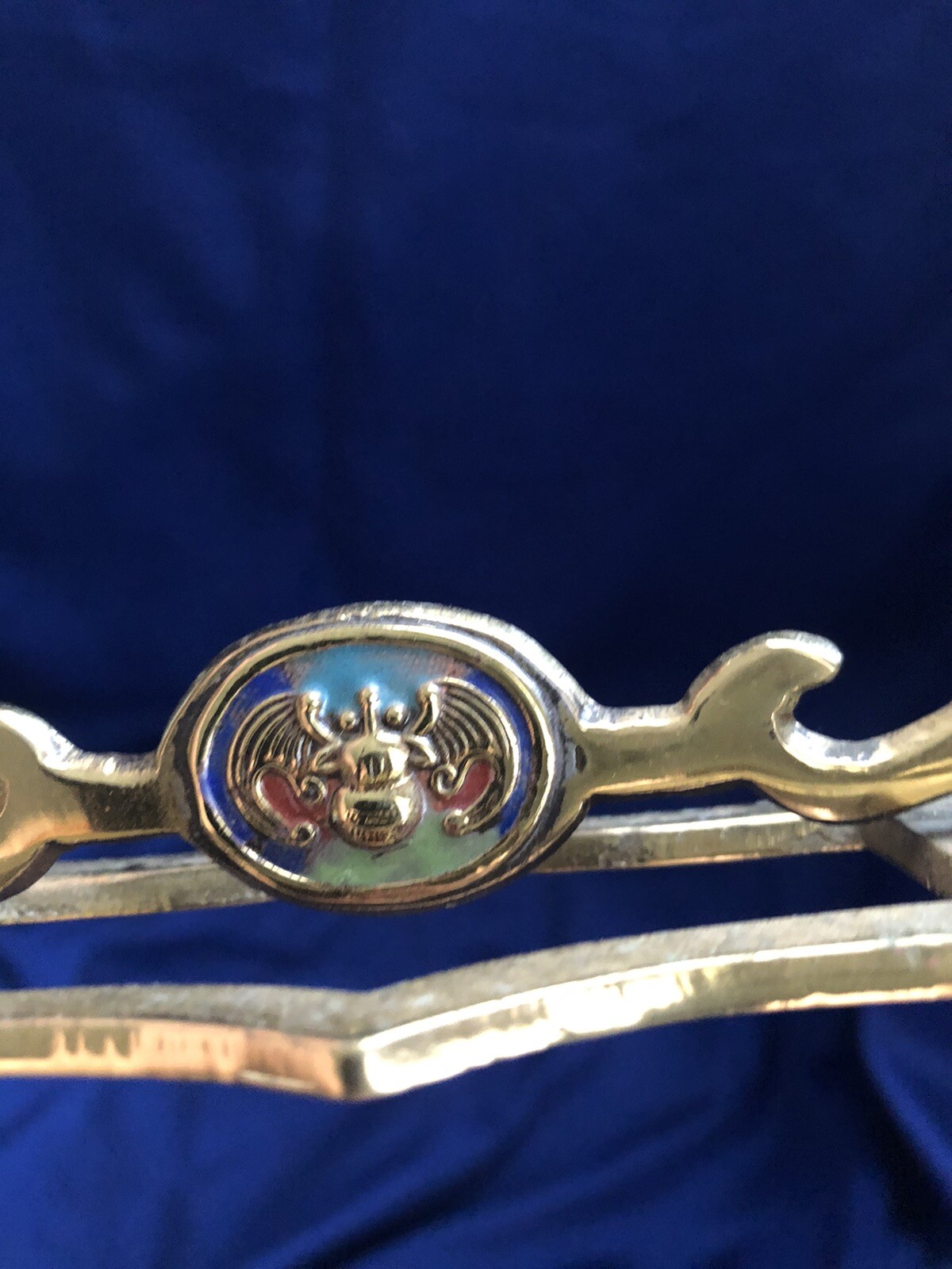 Vintage Antique Chinese Cloisonné Brass Gong Temple Bell Frame (No Bell) Symbols