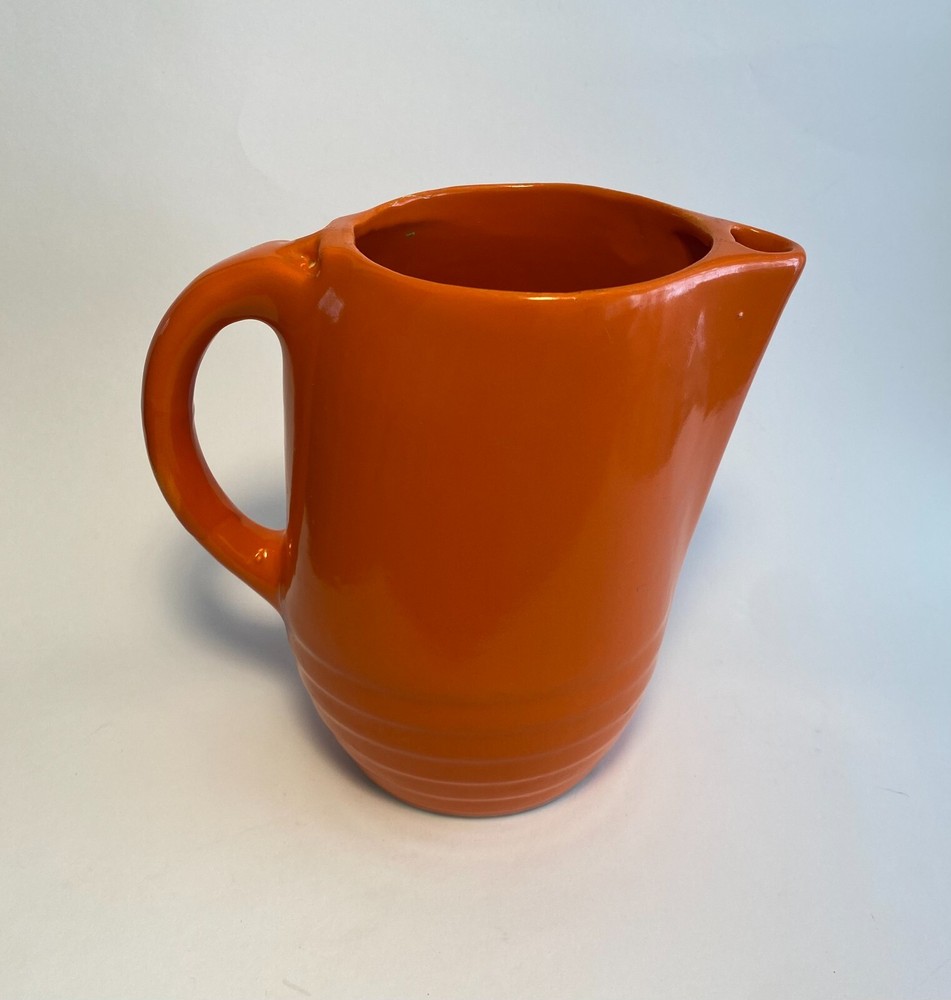1940s Universal Potteries Ohio ATOMIC ORANGE Water Pitcher MCM