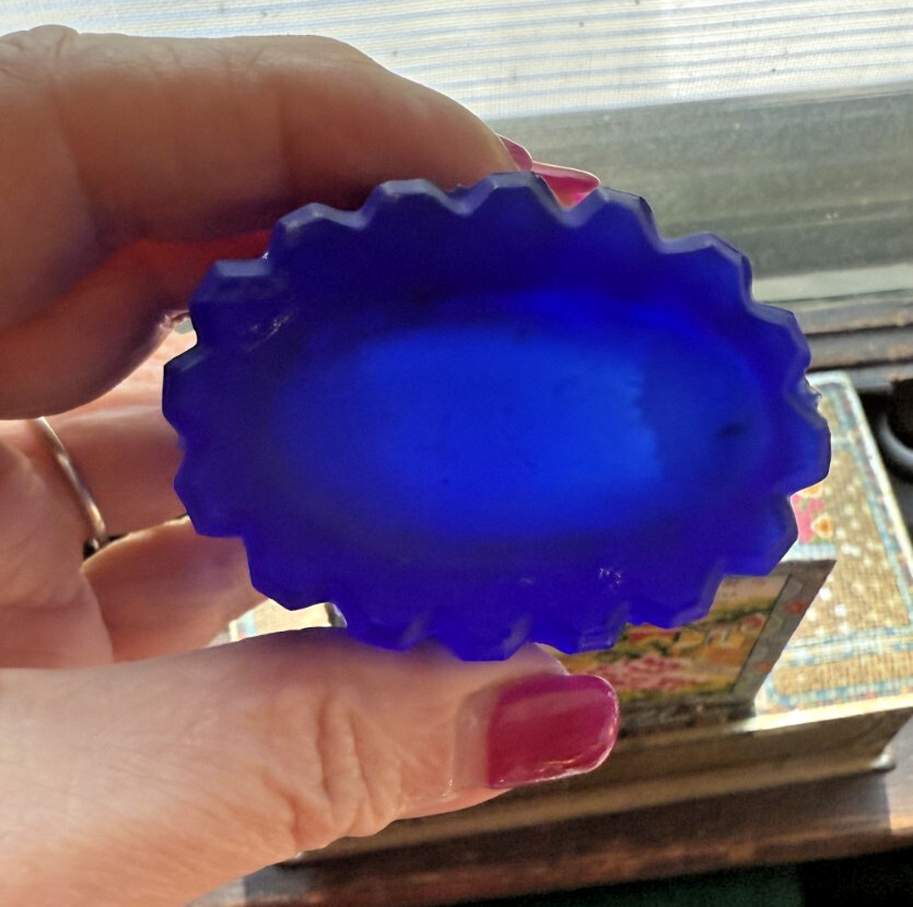 Vintage Raised Rectangle Cobalt Blue Perfume Bottle