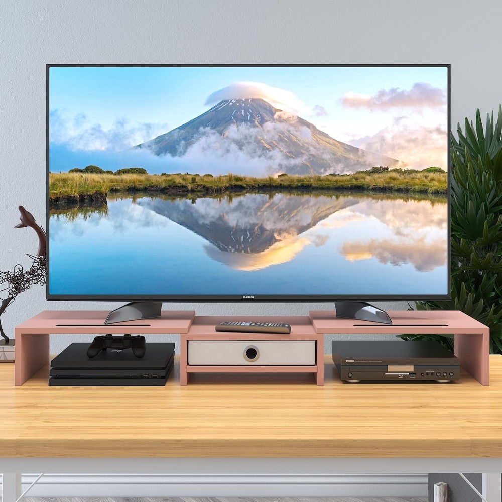 WESTREE Dual 3 Shelf Computer Riser with Drawer, Adjustable Length and Angle,...