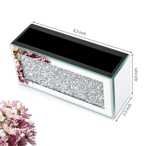 Mirrored Remote Control Holder Wall Mount Crush Diamond Remote Silver