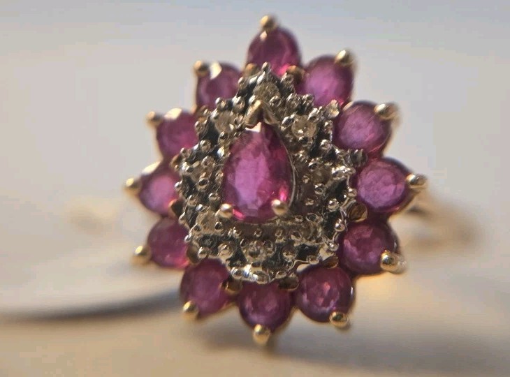 Tear Drop Pink 10k Gold Diamond Ring