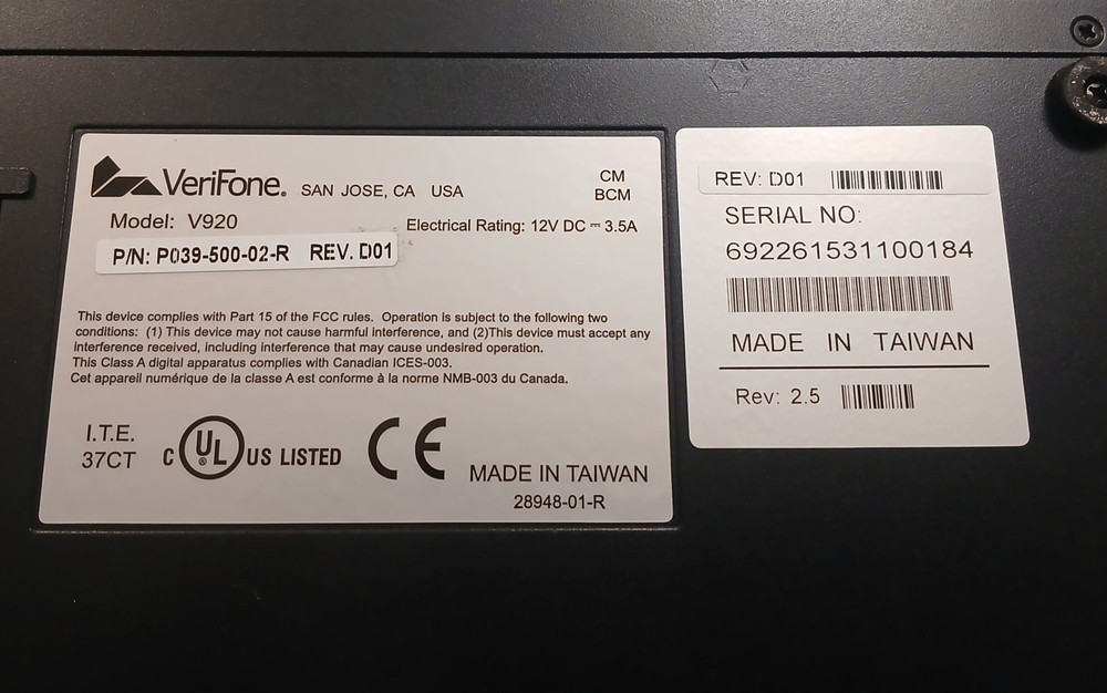 VERIFONE V920 EPS ELECTRONIC PROCESSING SERVER