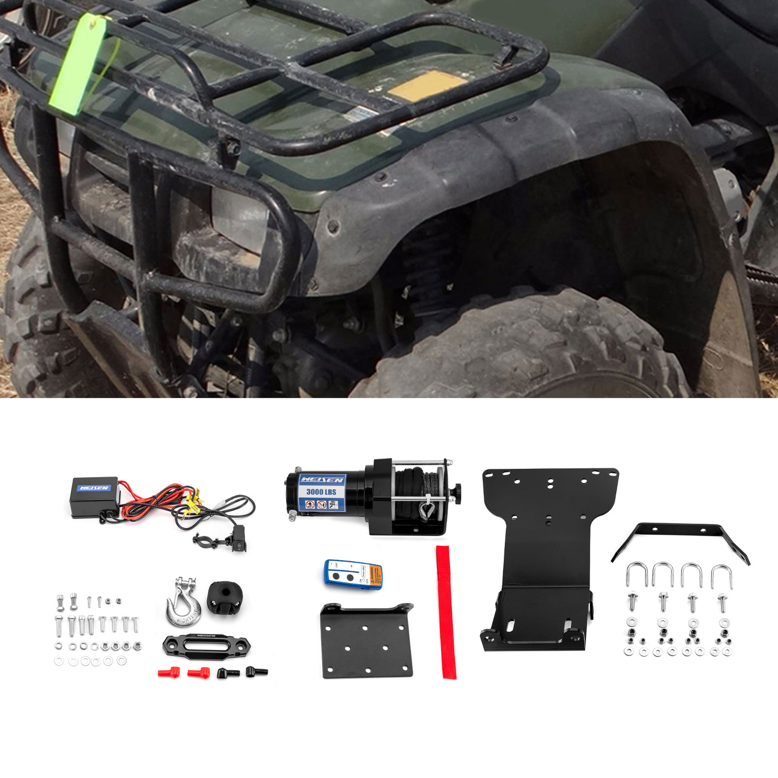 3000LBS Winch and Winch Mount Plate Kit For Honda Rancher 350 / 400 2000-2007