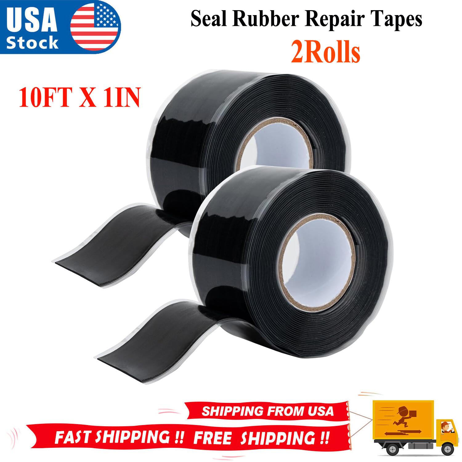 2pcs Black Rubber Silicone Repair Waterproof Adhesive Tape Rescue Self Fusing