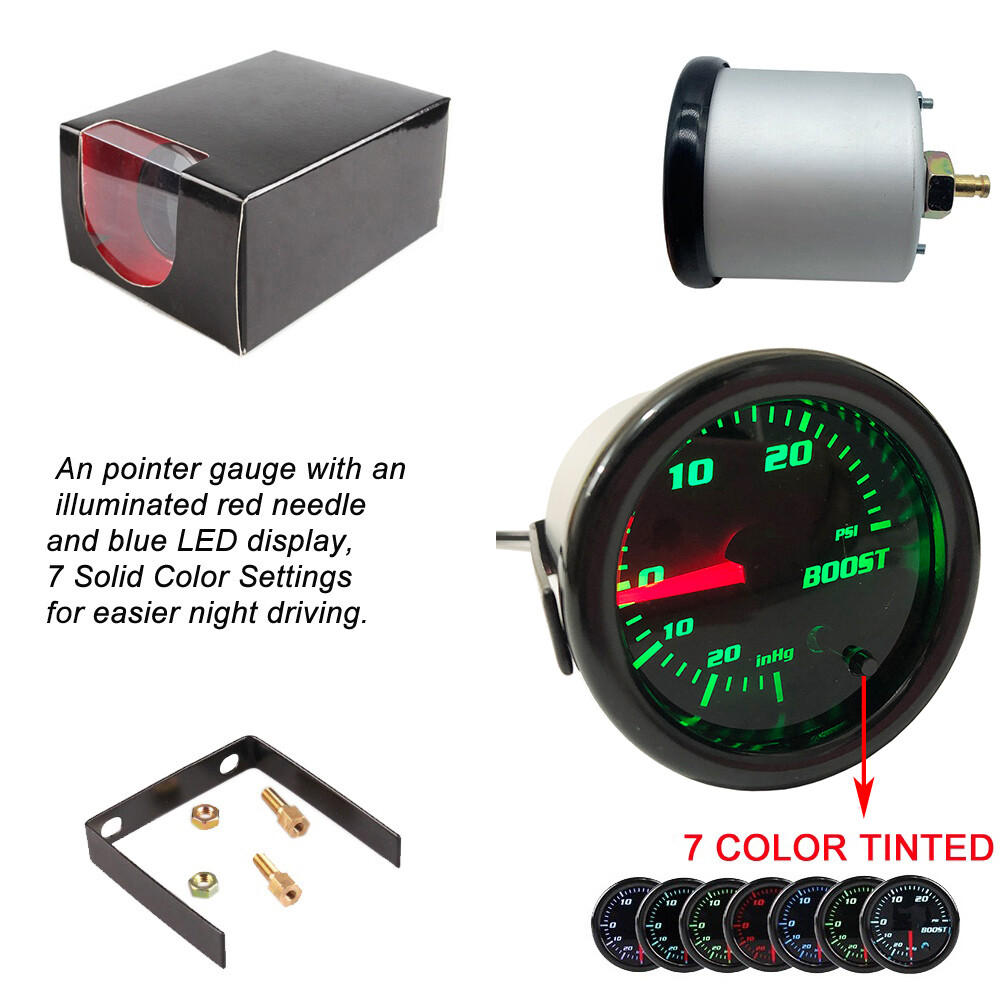 2" Turbo Boost Gauge 7 Color Tinted Digital 0-30 PSI Pressure Meter 52mm