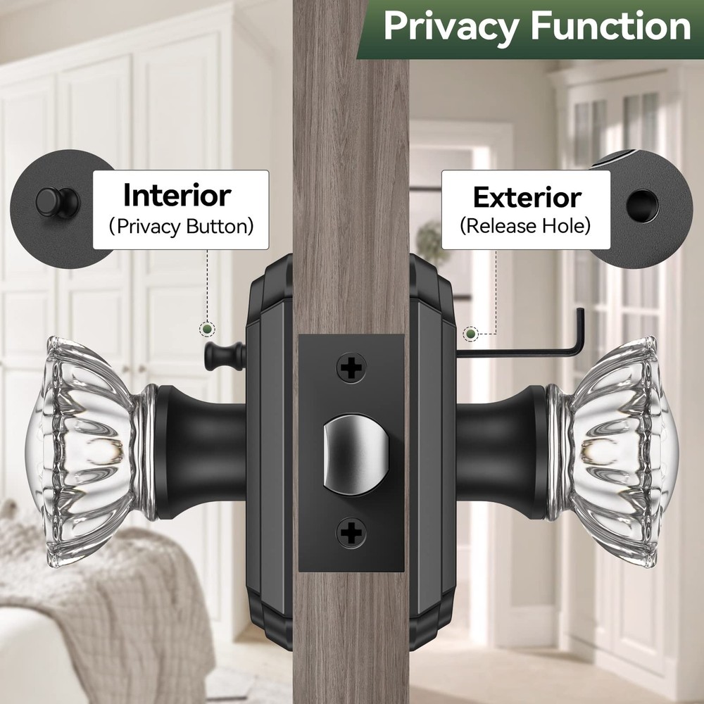 Glass Door Knobs Interior, 6 Pack Crystal Door Knobs with Lock for Privacy Us...