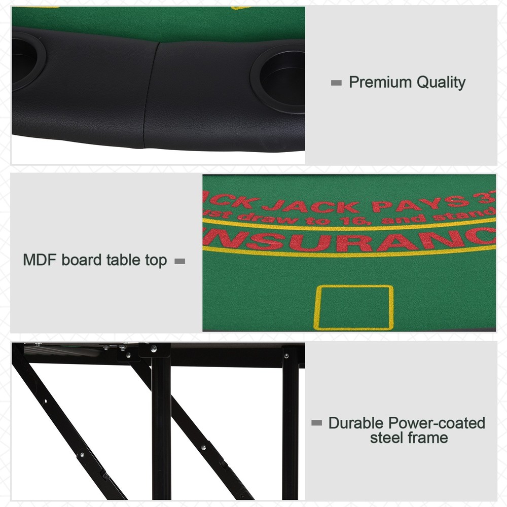 72" Foldable 7-Player Poker Blackjack Table & Cup Holders, Green
