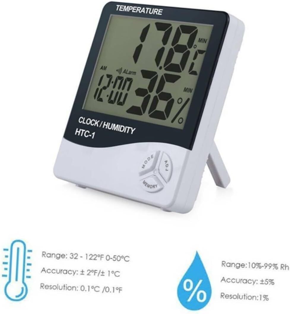 THERMOMETER INDOOR Digital LCD Hygrometer Temperature Humidity Meter Alarm Clock