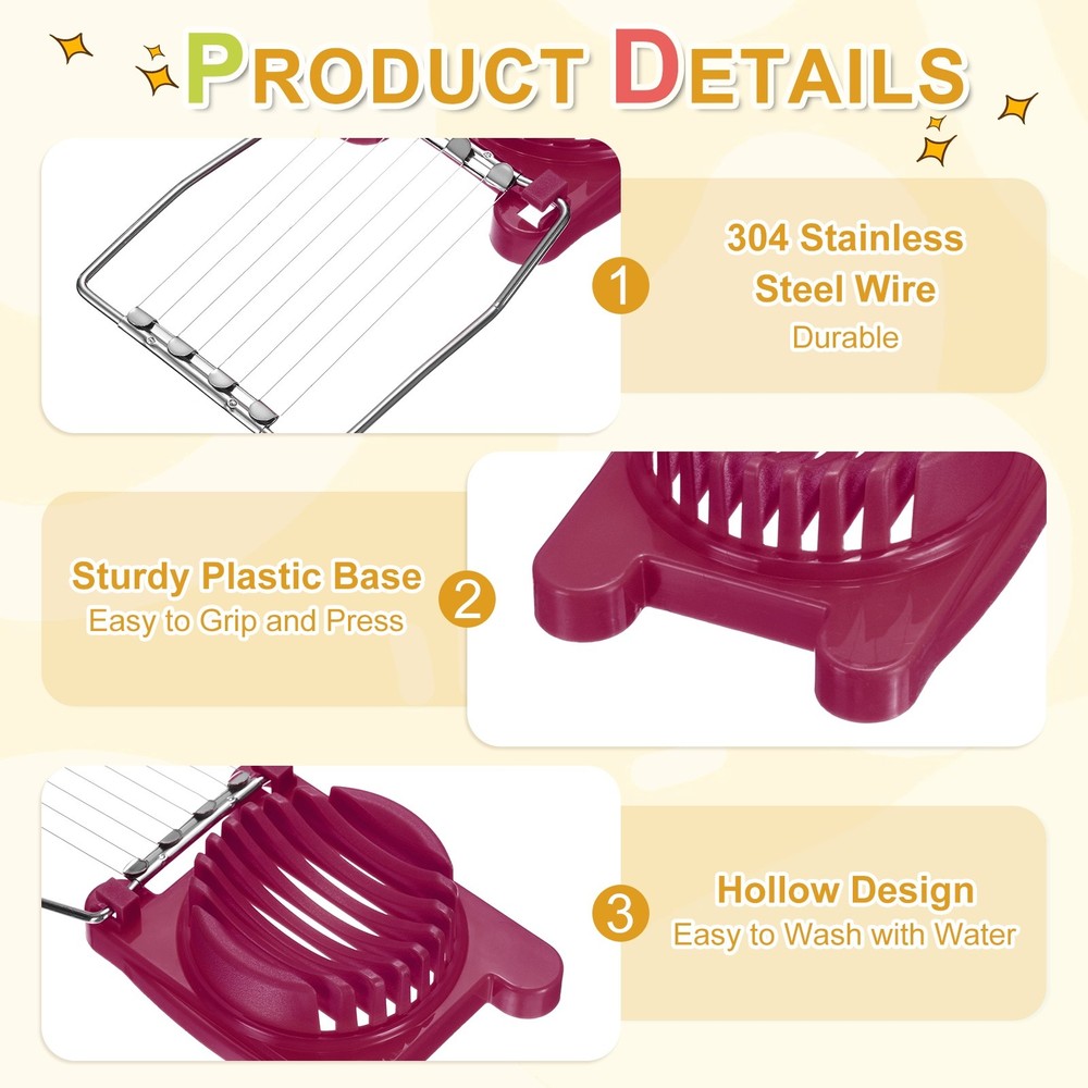 2 Pack Egg Slicer for Hard Boiled Eggs, Rose Red