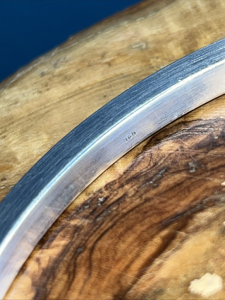 Sterling Silver 925 Bangle With Multi Coloured Amber Inlaid Larger Size