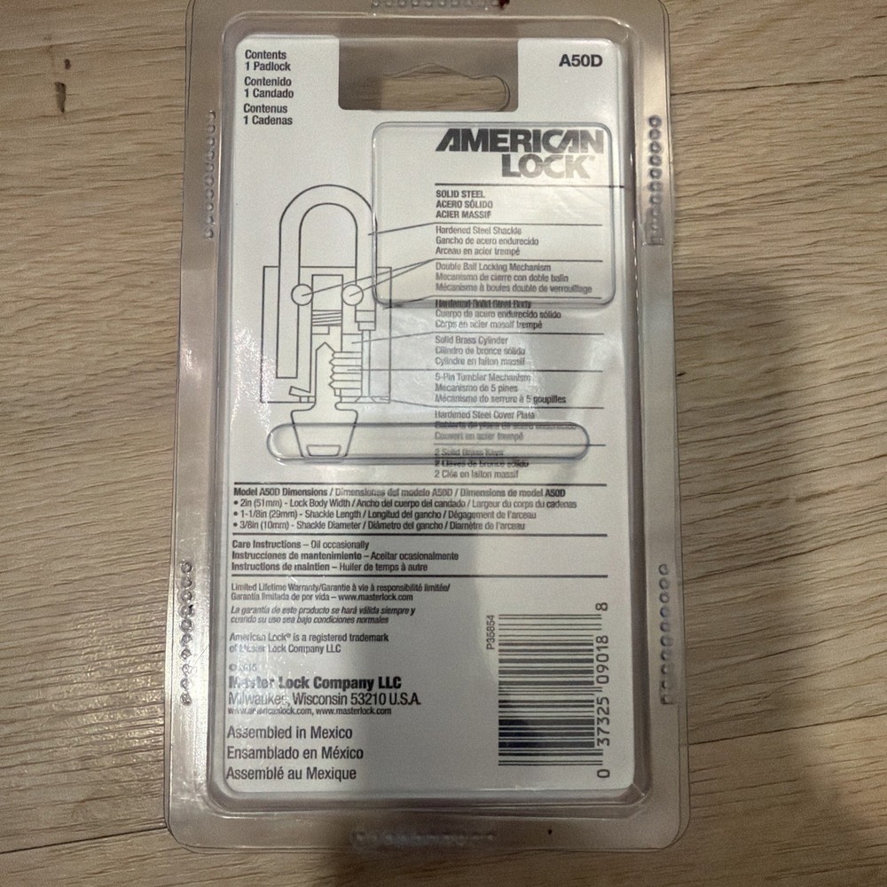 American Lock A50D Padlock Keyed Different Standard Shackle Rectangular Steel