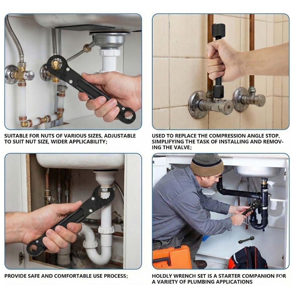 MultiFunctional Angle Stop Wrench Kit Plumbing Tools Compression Fittings
