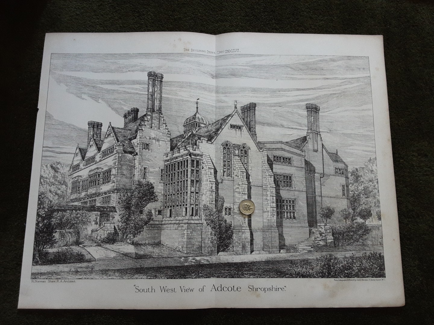 Antique Print Adcote School Shropshire Original 1878