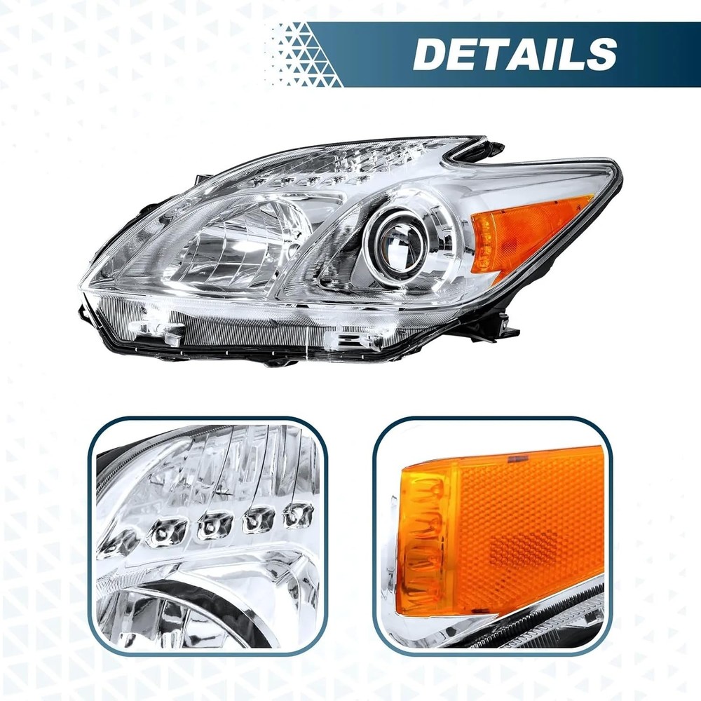 Headlights Assembly Compatible with Toyota Prius Headlamp Halogen Replacement