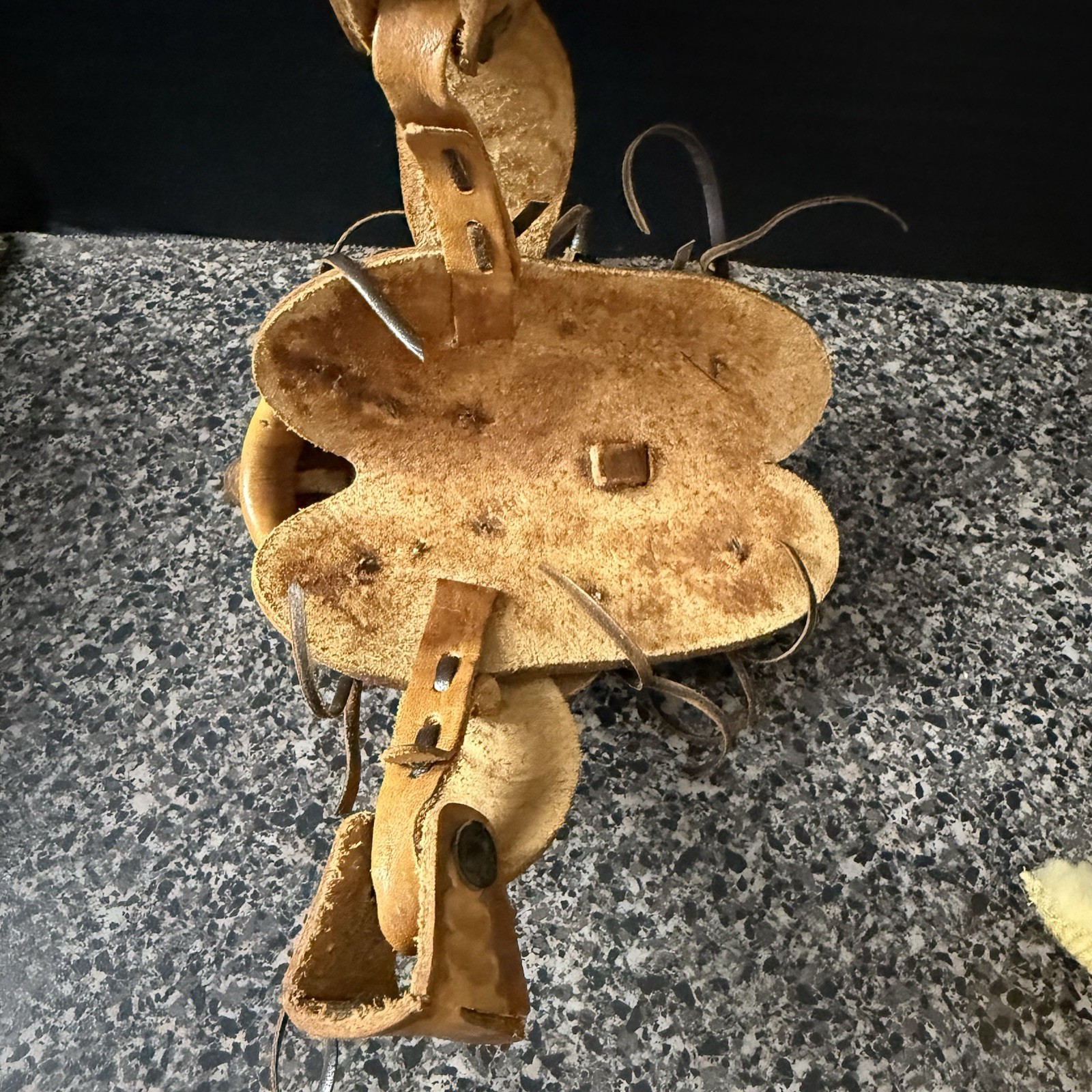 Vintage Western Mini Leather Saddle Cowboy Ranch Decor Shearling Tooled 6”x4.5”