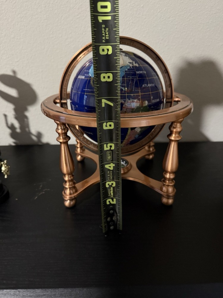 Gemstone Tabletop Globe 6” with Copper Colored Base and Compass(missing)