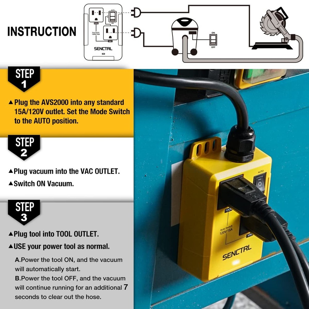Automatic Vacuum Switch Allow Power Tool/Table Saw to Turn Vac Cleaner/Access...